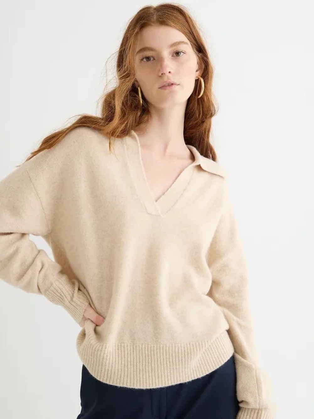 NWT J. Crew Beige Collared V-Neck Sweater